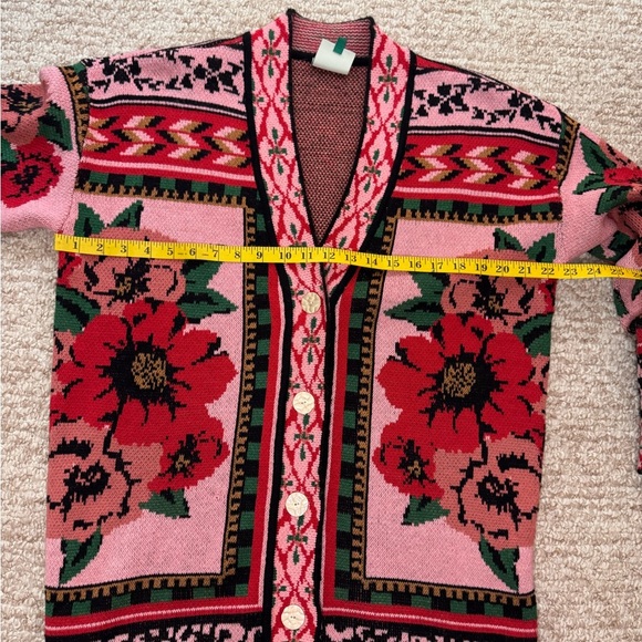Farm Rio Floral Knit Cardigan Sweater - Pink and Red - Picture 10 of 17